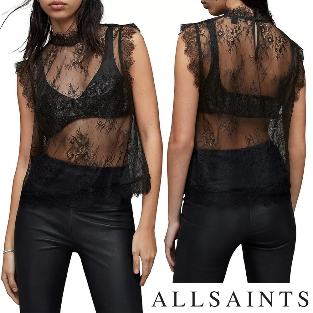 OBO. Allsaints. Lelani Lace Mock Neck Top. 2 in 1